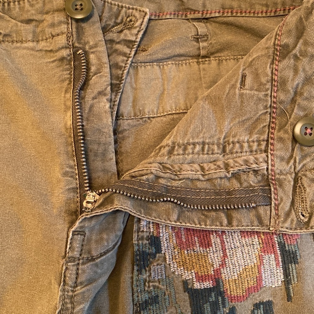 Anthropologie Relaxed Tapestry Embroidered Trouser Pants Olive Size 25 - Picture 8 of 10